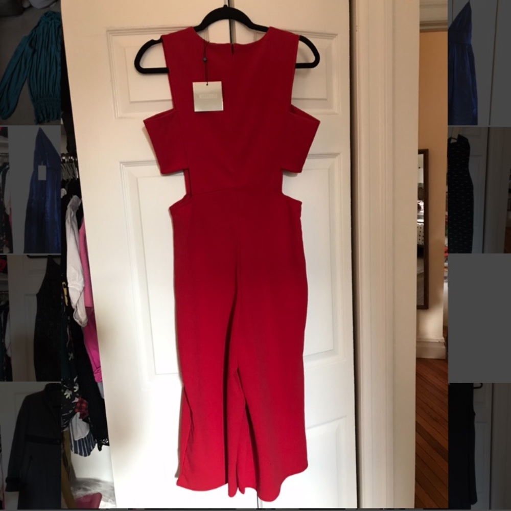 Misguided Red culottes jumpsuit w/ ribcage cutout